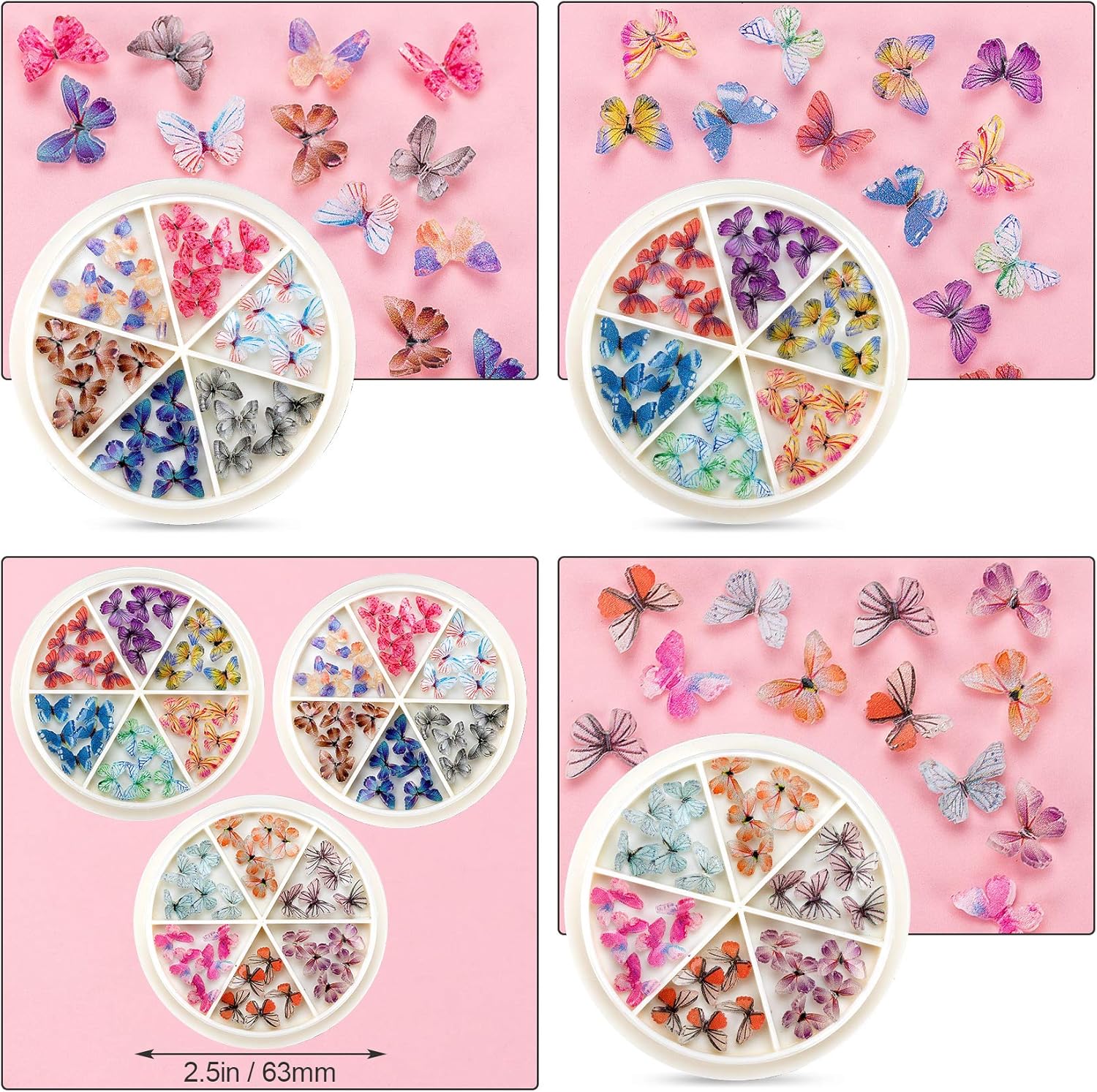PAGOW 90pcs 3D Acrylic Butterfly Charms for Nails, 18 Colors Butterfly Nail Glitter Sets, Novel Design Acrylic Butterfly Nail Charms for Nail Art Decoration & DIY Crafting Design: Kitchen & Dining