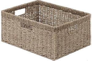 StorageWorks Jumbo Wicker Basket for Orgainzing, Handwoven Seagrass Storage Baskets with Built-in Handles for Blanket, 1 Pack
