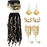 Haysandy 8 Pcs Belly Dance Outfit Sets Women,Belly Dance Skirt, Hip Scarf, 2 Bracelets, Earrings, Anklet Bracelet