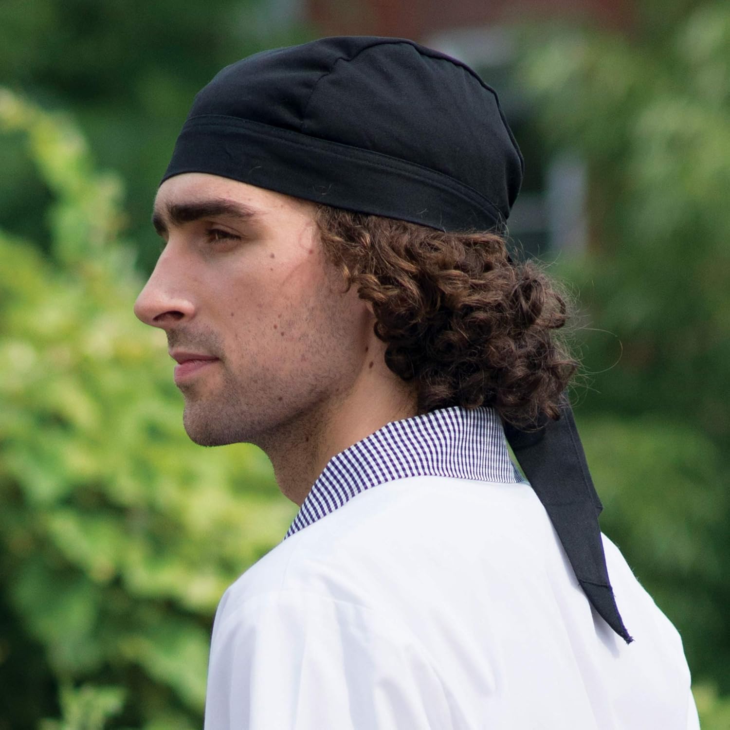 Uncommon Threads Elastic Back Skull Cap Chef Hat with Ties, Black, One Size: Apparel: Clothing