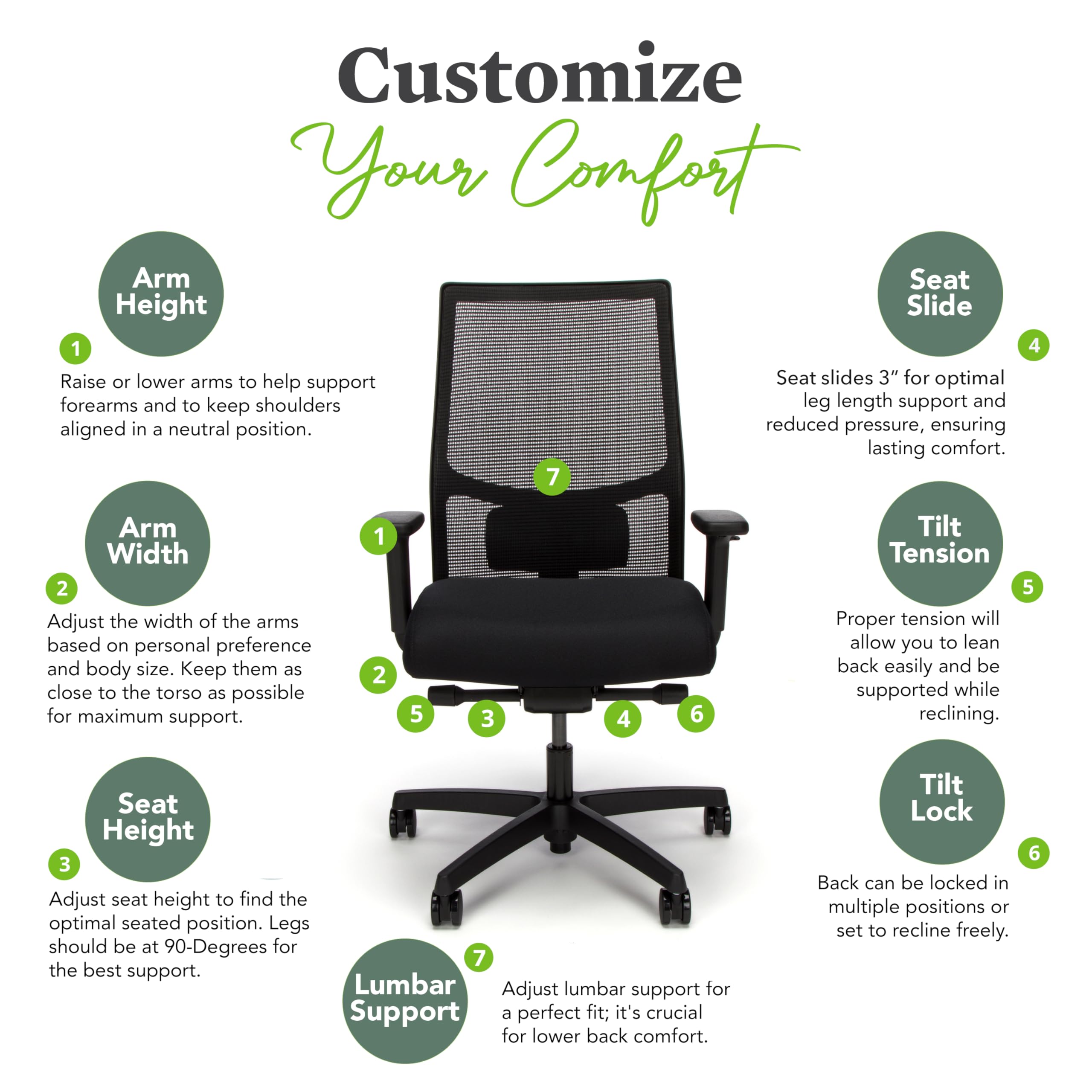 HON Ignition 2.0 Mid Back Task Chair, Advanced Synchro-Tilt Control, Office Chair with Lumbar Support, Height and Width Adjustable Arms, Black Frame, Black