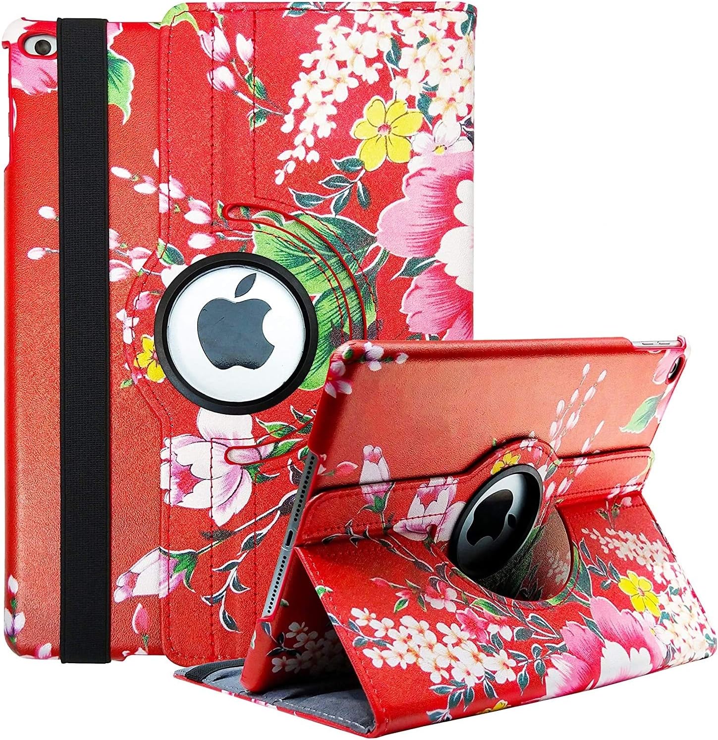 iPad Case Fit 2018/2017 iPad 9.7 6th/5th Generation - 360 Degree Rotating iPad Air Case Cover with Auto Wake/Sleep Compatible with Apple iPad 9.7 Inch 2018/2017 (Red Peony)