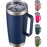 CIVAGO 20 oz Tumbler Mug with Lid and Straw, Insulated Travel Mug with Handle, Double Wall Stainless Steel Vacuum Coffee Tumbler, Thermal Cup, Navy Blue