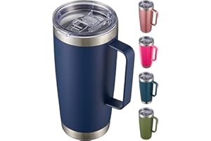CIVAGO 20 oz Tumbler Mug with Lid and Straw, Insulated Travel Coffee Mug with Handle, Double Wall Stainless Steel Vacuum Coffee Tumbler, Thermal Coffee Cup, Navy Blue
