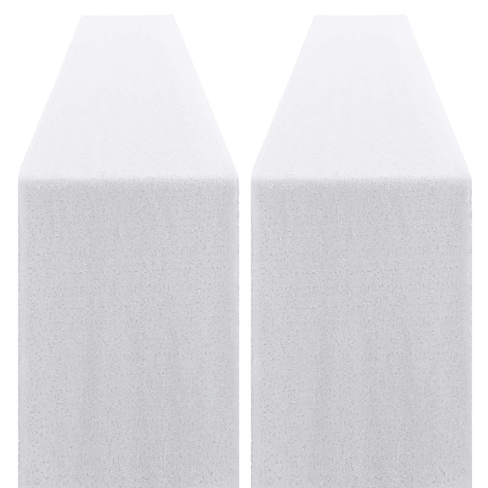 2 Packs 12 x 72 inches White Sequin Table Runner, Glitter Runner for Birthday Party Supplies Decorations Wedding Bachelorette Holiday Celebration Bridal Shower Baby Shower