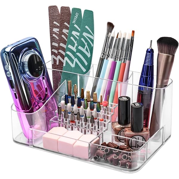 OLizee Nagelbohrer-Box Mit 7 Bohrern – 50 Fächer, Rosa, Metall & Acryl