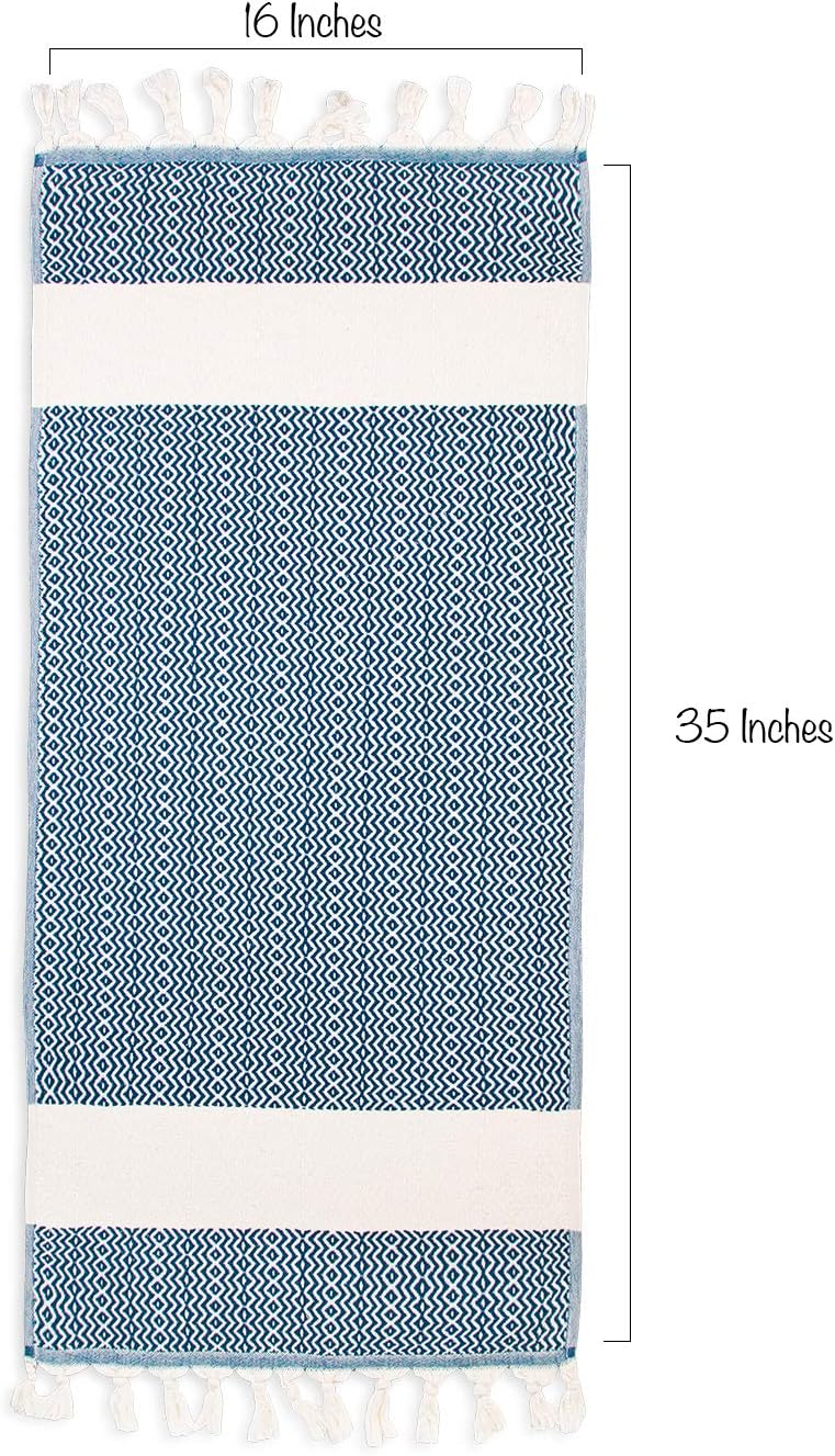 RUMI & SHAMS Turkish Hand Towel for Bathroom and Kitchen – 2 Pcs Luxurious Decorative Hand Towels for Bathroom – 100% Cotton Farmhouse Kitchen Towels – 16 x 35 Inches Kitchen Hand Towels (Denim): Home & Kitchen