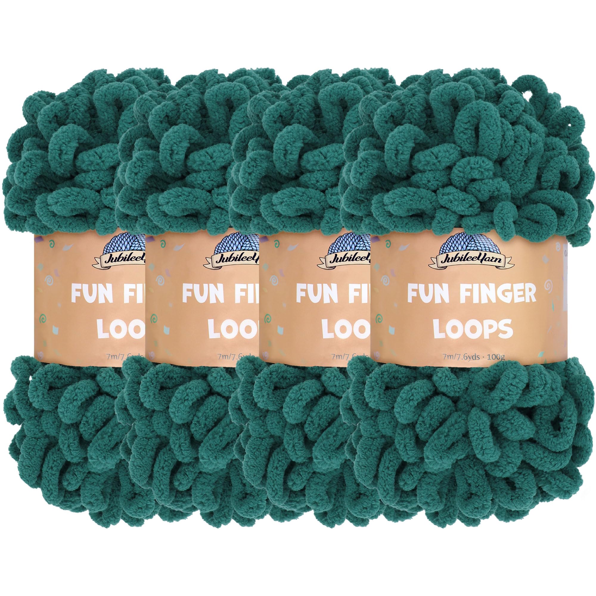 JubileeYarn Fun Finger Loops Yarn - Polyester Jumbo Weight Loop Yarn - 100g/Skein - Jade - 4 Skeins