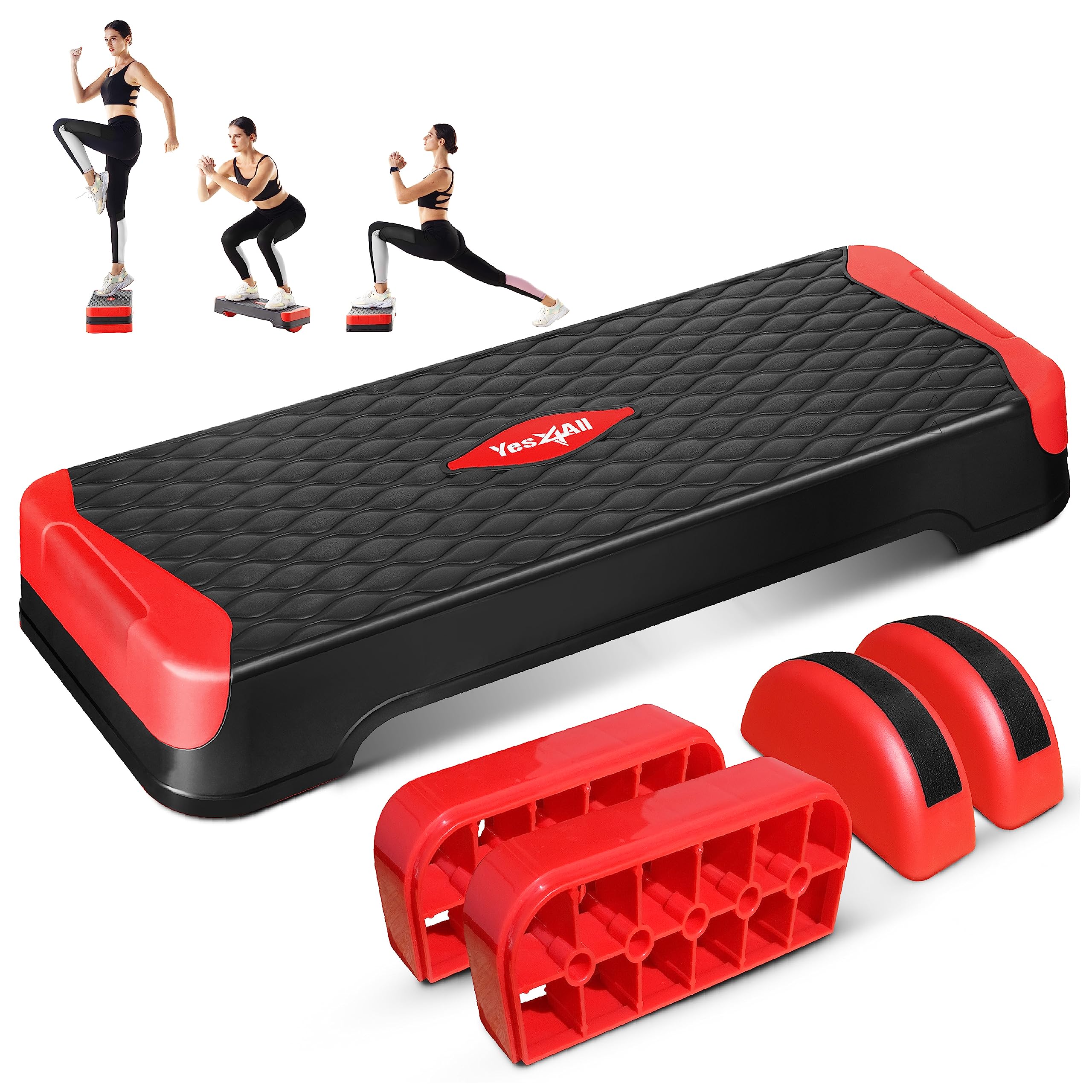 Yes4All 2-in-1 Adjustable Aerobic Stepper with Half Round Legs for Home Workout, Step Exercise & Balance Training - Red Image