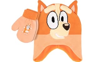 Bluey Bandit and Chilli Toddler Hat with Winter Mittens for Kids – Warm Winter Hat for Toddler with Kids Mittens Blue Grey