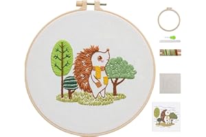 Ebherys Level 1 Embroidery Kits for Beginners and Adults, Different Animals Pattern, 1set as a Pack, inculde 1 Hoop, Instruction and Enough Threads, Easy and Basic Stitches (Hedgehog)