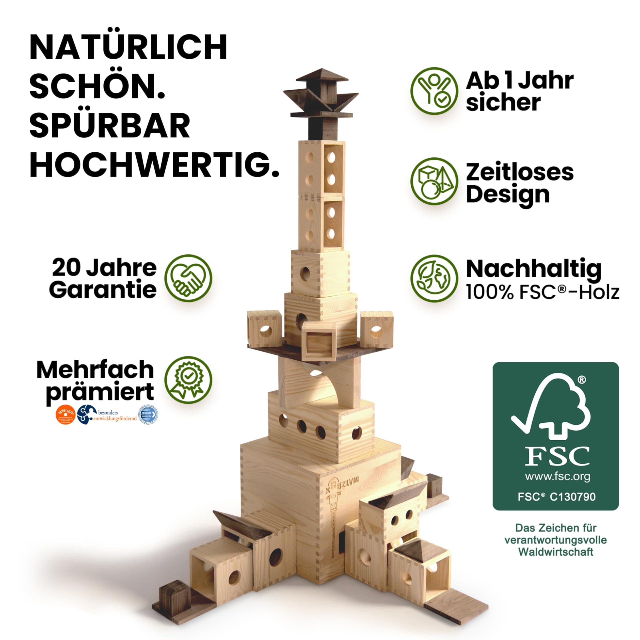 MATZBOX Montessori Kreativspielzeug aus Holzbausteinen – ausgezeichnetes Premium Spielzeug von 1 bis 7 Jahren – vielseitige Bauklötze & Boxen für freies, langanhaltendes Spielen, nachhaltiges Geschenk 6