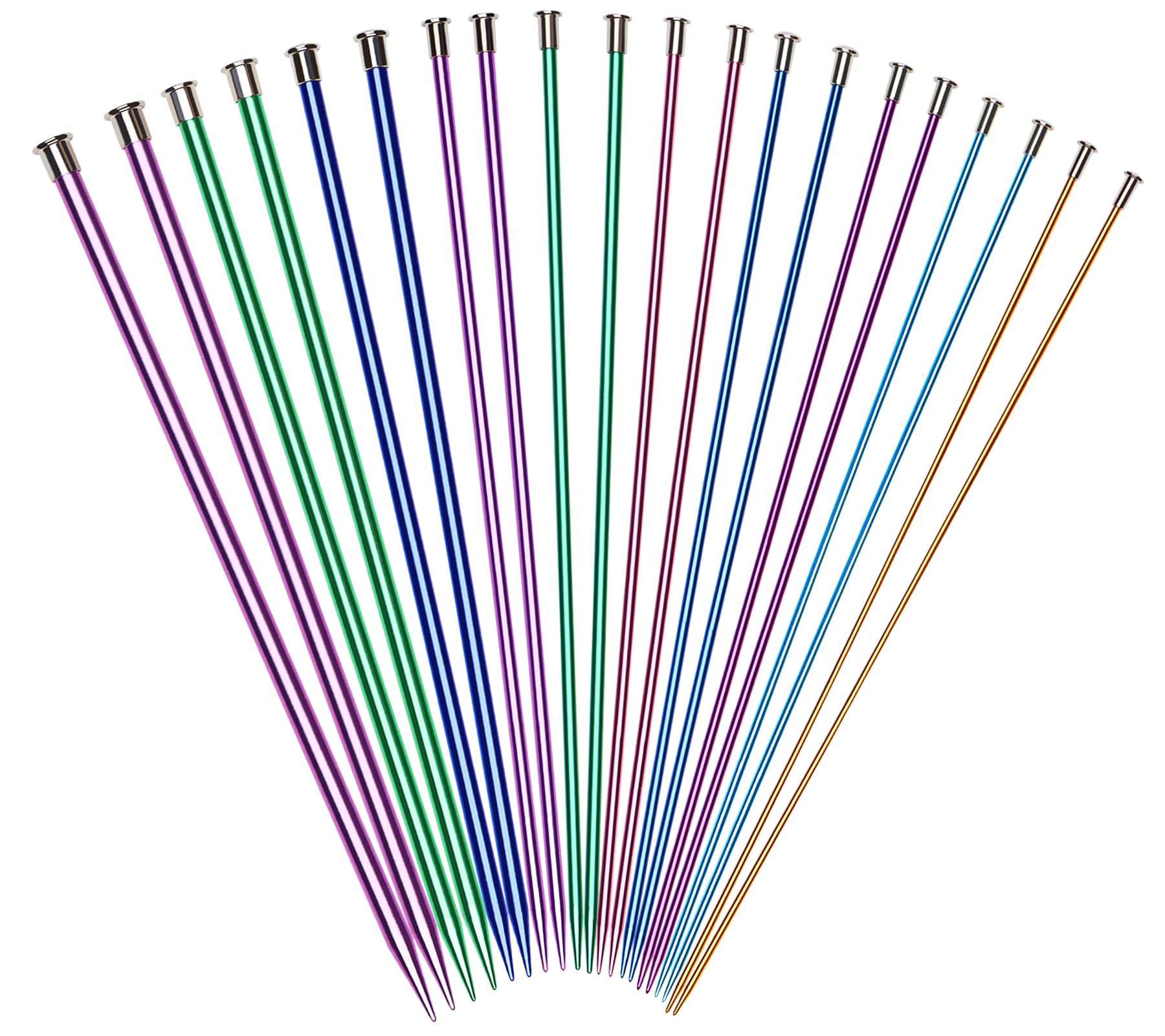 Coopay 35cm Long Lightweight Knitting Needles for Arthritis Hands - Funky Colored Metal Set, 10 Pairs of Aluminum Complete Set