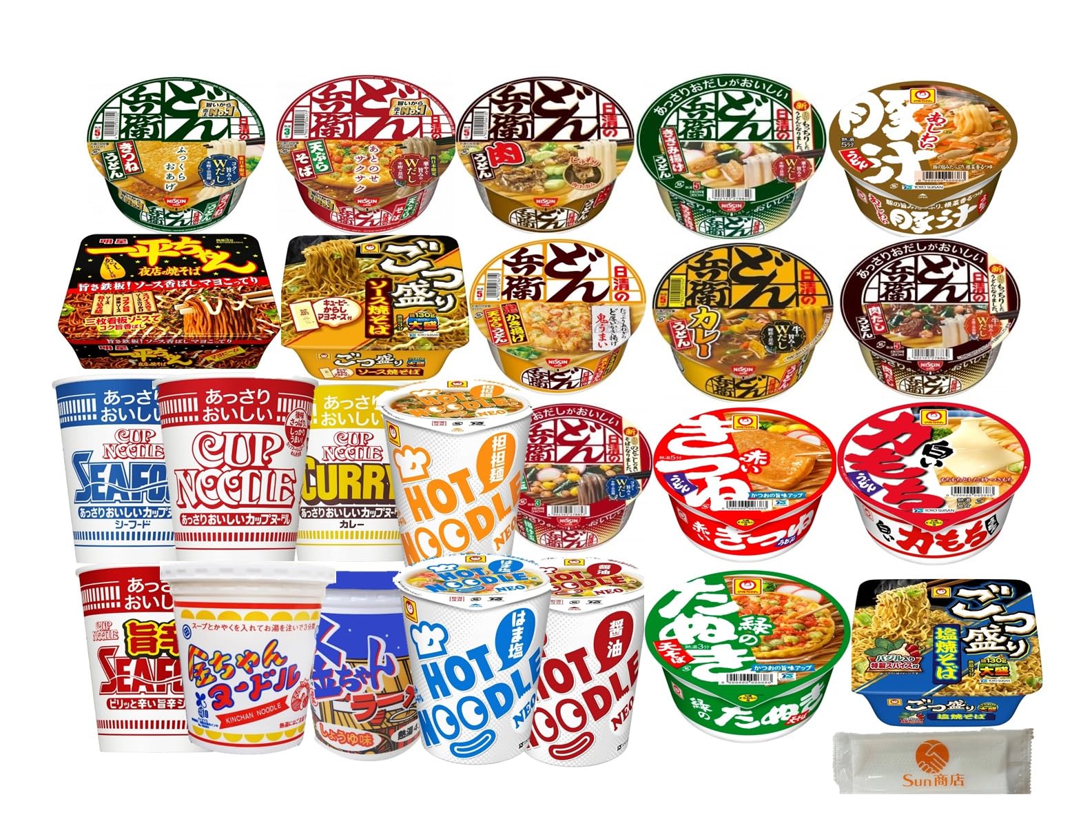 人気カップラーメン12種類 日清どん兵衛 カップヌードル マルちゃん 明星一平ちゃん 12個詰め合わせ セットおてふき付き の商品画像