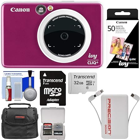 Amazon Canon Ivy Cliq インスタントデジタルカメラプリンター アプリ Bluetooth経由 ルビーレッド 32gbカード 50色プリント ケース モバイルバッテリー充電器 キット コンパクト 通販