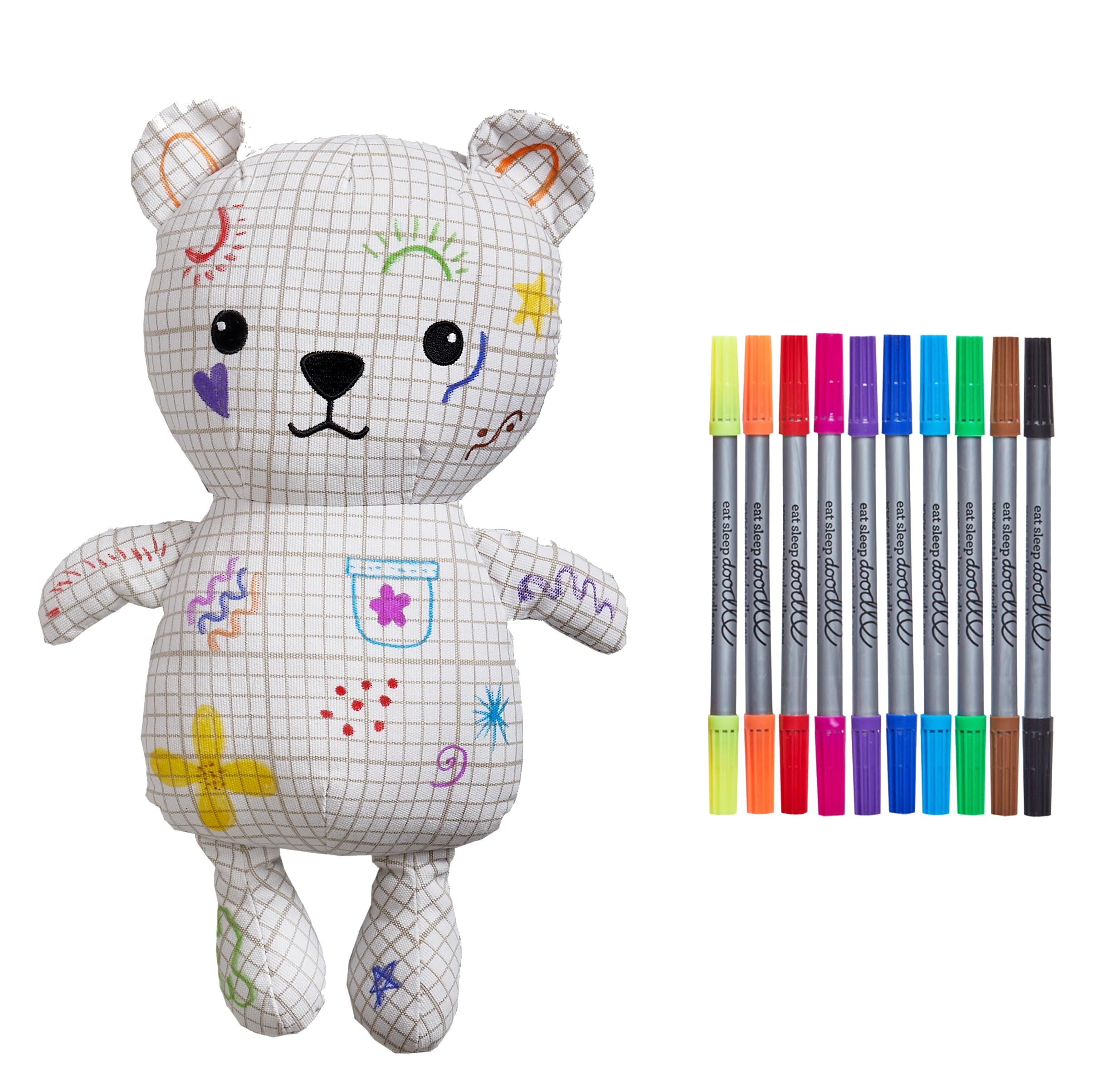 eatsleepdoodle Artie Bear™ Doodle & Colour In Bear Colouring Plush w/ 10pk Washable Pens