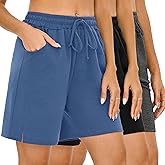 Quenteen Womens Bermuda Shorts Athletic Loose Running Comfy Long Yoga Shorts with Pockets