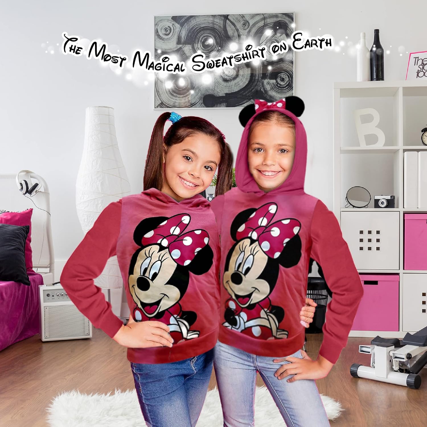 Disney Sweet Minnie Girls Ear Hoodie, Pink, XLarge: Clothing
