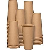 GUSTO [100 Count Kraft Disposable Paper Cups, Hot Coffee Cups Brown Unbleached - Eco-Friendly Cups (20 oz. - Kraft)