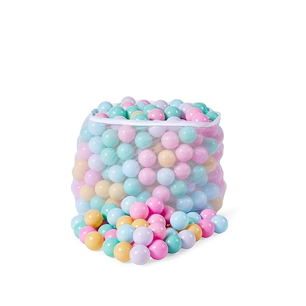 AMAZON BASICS BPA-FREE BALL PIT BALLS WITH STORAGE BAG, CRUSH-PROOF PLASTIC FOR TODDLERS KIDS 12+ MONTHS PLAY, 6 PASTEL COLORS, PACK OF 400