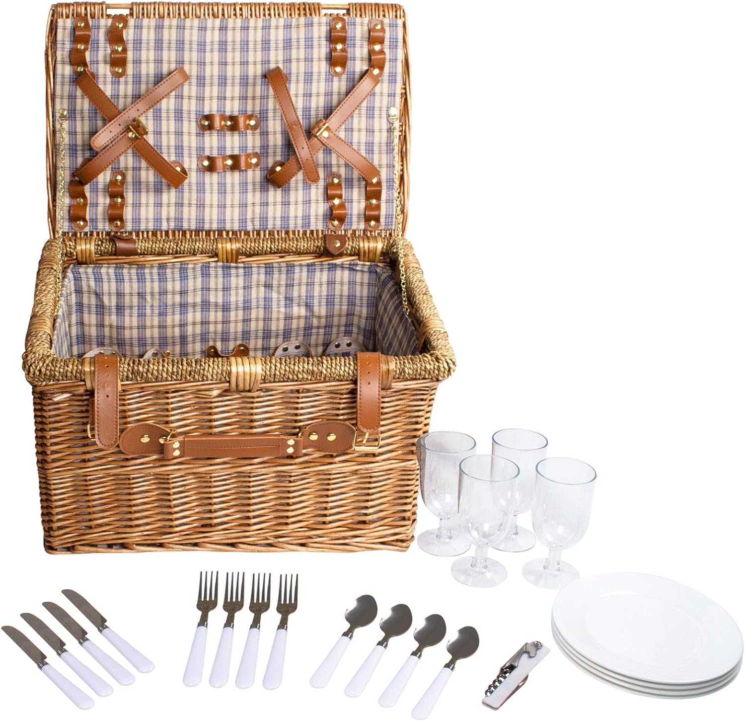 Arkmiido 4 Persons Picnic Basket with Handle Enjoy a Wonderful Weekend