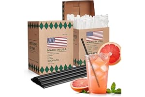 Glotoch Express 1000 PCS Individually Wrapped Black Plastic Straws, 7.75'' Long, 0.24'' Diameter Disposable Drinking Straws for Every Occasion, Party, Made in USA