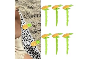 CAIRIAC Beach Towel Stakes 8 Pack, Outdoor Beach Towel Anchor Stakes Picnic Mat Clips, Beach Towel Stakes for Sand, Beach Accessories for Vacation, Keep Your Towel from Blowing Away (Pineapple)