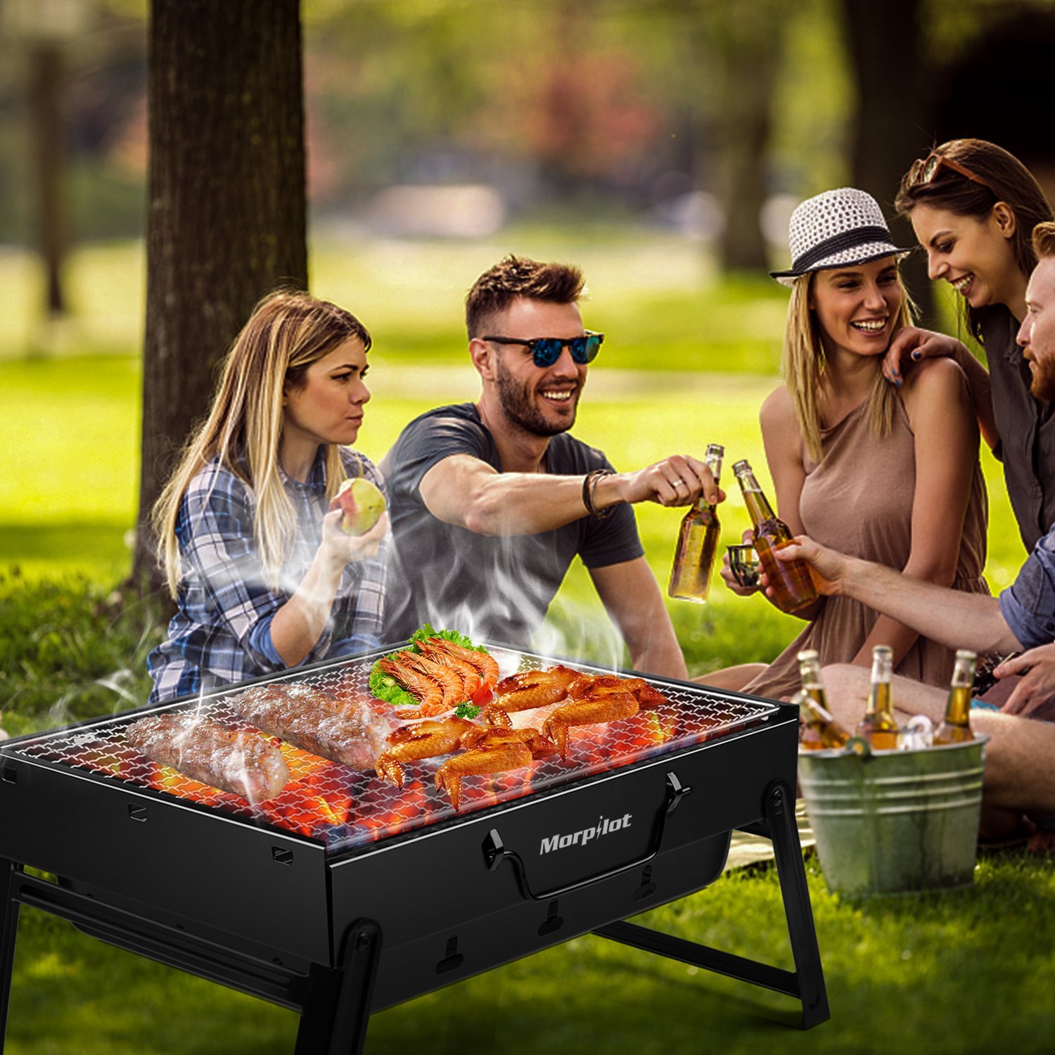 morpilot Portable Barbecue Grill stainless steel Charcoal smoker char broil BBQ pit grill for ourdoor camping