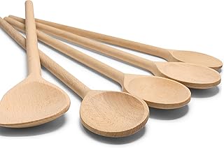 RSW24® 5-TLG Kochlöffel-Set aus kräftigem Hartholz, 25-35cm Länge, aus Buchenholz, Hartholz, Verschiedene Größen, Küchenutensilien, Back-löffel und Koch-Löffel