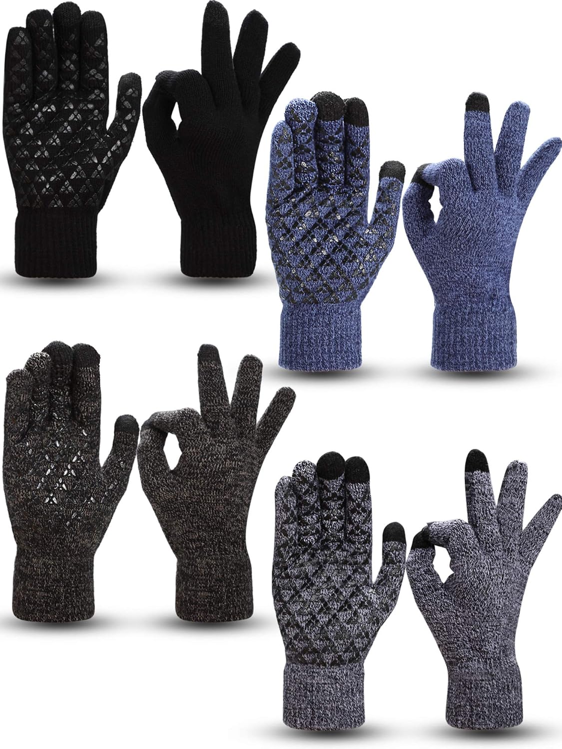 4 Pairs Winter Knit Touchscreen Gloves Warm Texting Gloves Elastic Anti-slip Gloves for Adults at  Women’s Clothing store