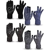 SATINIOR 4 Pairs Winter Knit Touchscreen Gloves Warm Texting Gloves Elastic Anti-slip for Adults