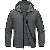 MAGCOMSEN Men's Waterproof Fleece Lined Rain Jacket Lightweight Softshell Raincoat with Hood Winter Hiking Windbreaker