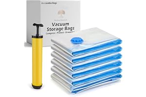 ECO-LUX ESSENTIALS Vacuum Storage Bags - Clothes Storage Bag Vacuum Pack - Space Saver Vacuum Storage Bags for Clothes Storage, Vacuum Bags for Bedding - Vacuum Bags for Clothes - with Pump (6 Pack Jumbo)