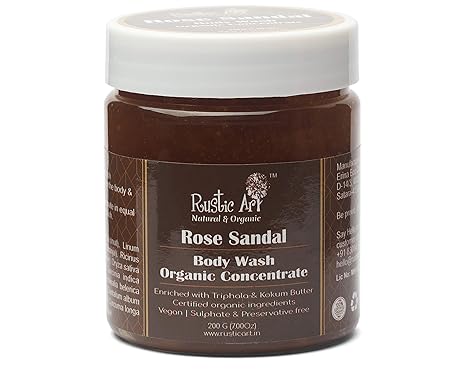 Rustic Art Organic Rose Sandal Body Wash Concentrate, 200 Gm