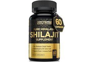 ATLANTIS NUTRITION Shilajit Supplement - Pure Himalayan Authentic Shilaijt Resin Capsules Formulated with 20% Fulvic Acid - 10:1 Extract 10,000mg Extra Strength - Made in The USA - Shilajit for Men & Women 60 Capsules