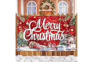 Large Merry Christmas Banner Decorations - 72x44 Inch Red Outdoor Christmas Sign for Yard, Porch, Home, Indoor Party Gifts & 
