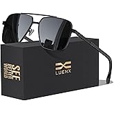 LUENX Polarized Square Aviator Sunglasses for Men,Trendy Retro Oversized Rectangular Frame UV400 Protection