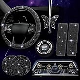 ARTILAURA 11 PCS Bling Car Accessories Set for Women Steering Wheel Covers Butterfly Hanging Seat Belt Cover Air Vent Clips Coasters Cute Glitter Diamond AUTO Accessories Kit (Black)