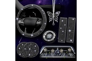 ARTILAURA 11 PCS Bling Car Accessories Set for Women Steering Wheel Covers Butterfly Hanging Seat Belt Cover Air Vent Clips Coasters Cute Glitter Diamond AUTO Accessories Kit (Black)
