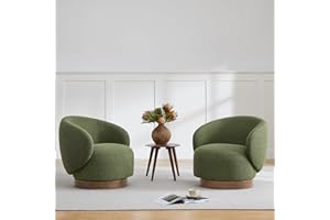 KISLOT Swivel Accent Chair Round Barrel Armchair Upholstered Performance Fabric for Living Room Bedroom Waitingroom,2 Box,Moss Green