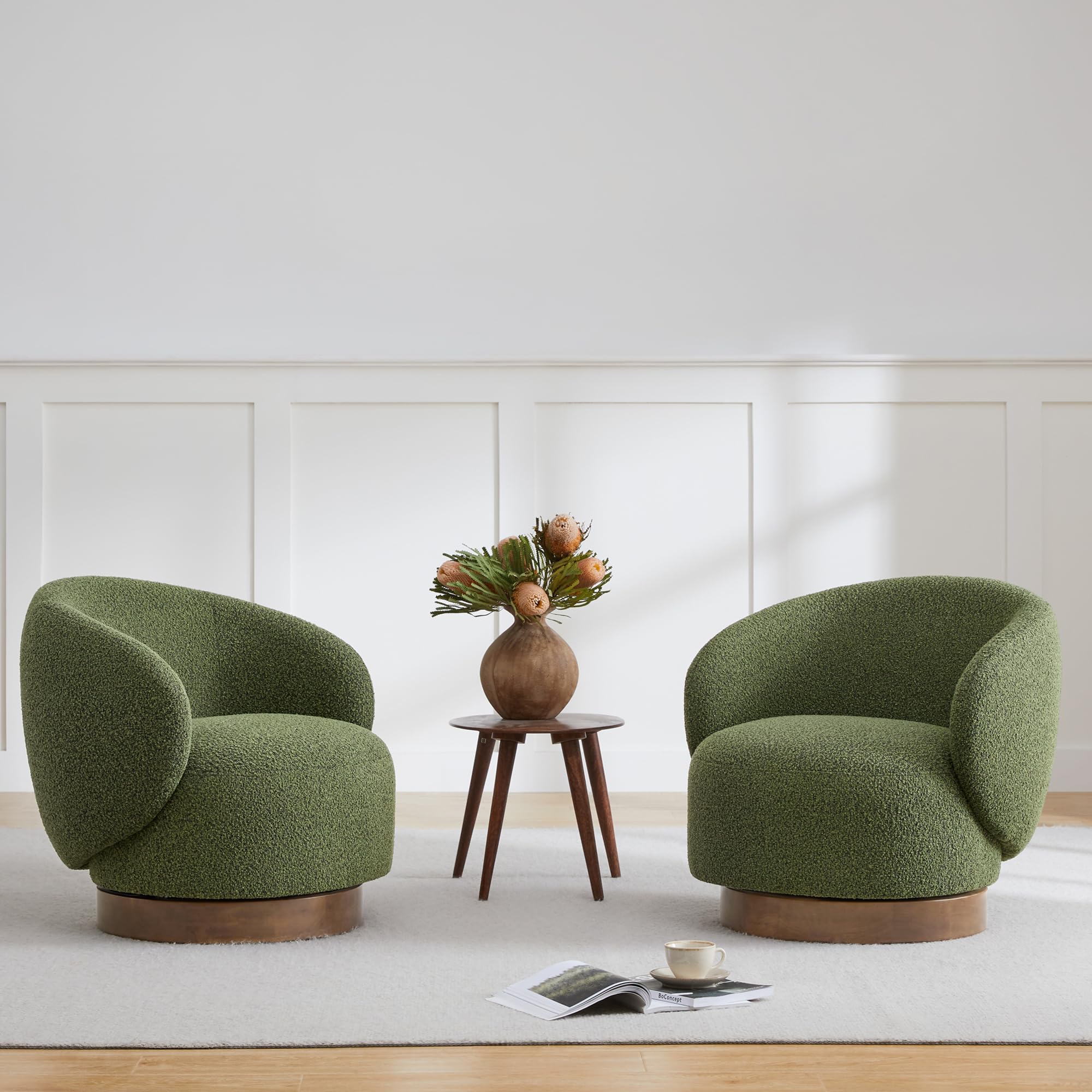 Photo 1 of [ONLY 1 CHAIR] KISLOT Swivel Accent Chair Round Barrel Armchair Upholstered Performance Fabric for Living Room Bedroom Reading Waitingroom,2 PCS,Moss Green