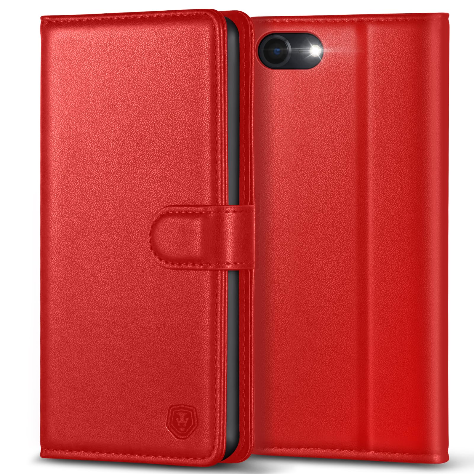 Mobile Phone Case for iPhone SE 2022/2020 Case iPhone 7 / iPhone 8 Case Leather Flip Case Wallet Card Slot Stand Magnetic Mobile Phone Case Protective Cover for iPhone SE 2022 5G / SE 2020/8 / 7 - Red