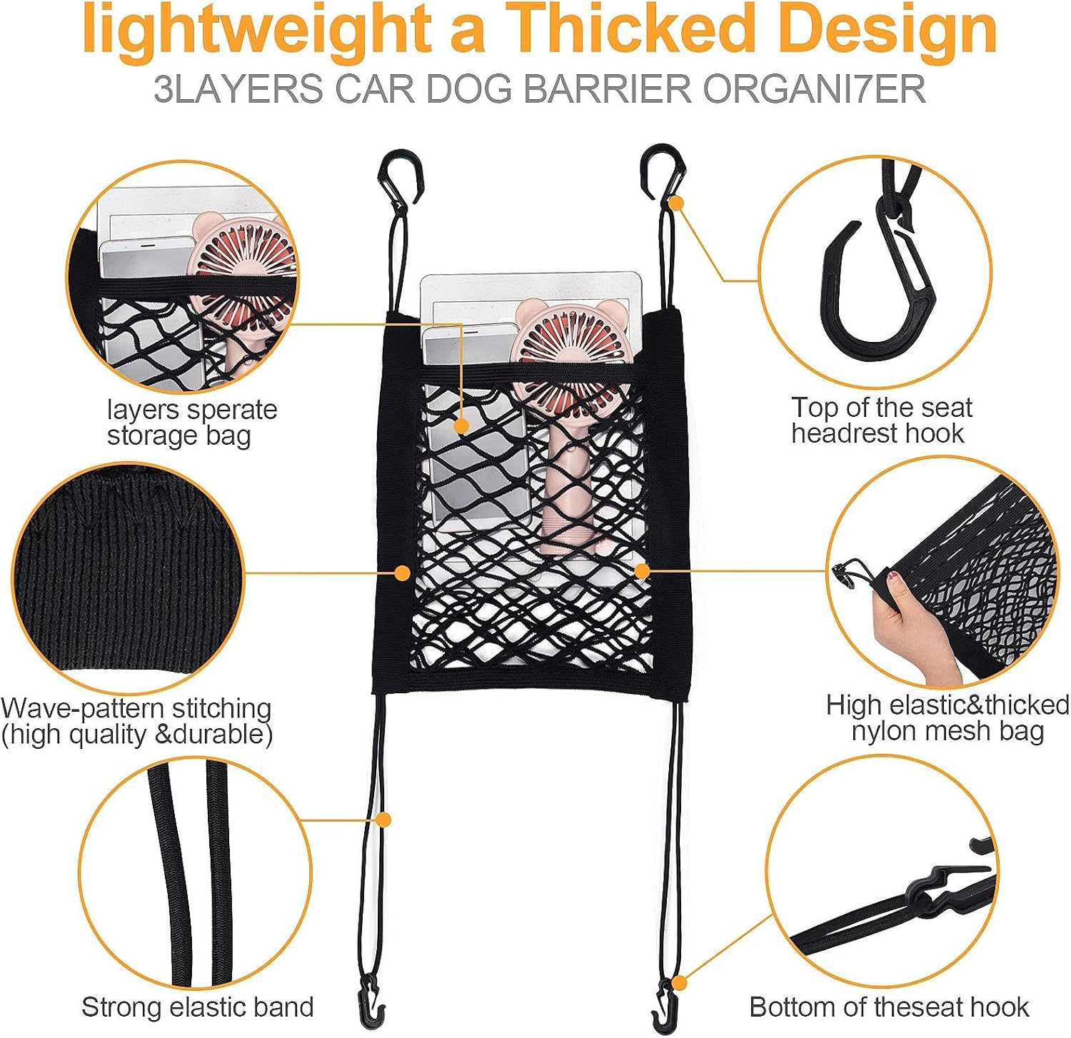 Bestdoggo Car Dog Barrier for Dogs Net Barrier 3 Layers Car Mesh Organizer, Car Divider, Dog Car Accessories, Pet Barrier, Design for Safety of Driving with Children & Pets Dog Barrier SUV(Black) : Pet Supplies