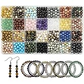 Yephac 1120pcs 6mm Natural Gemstone Beads Loose Gemstone Hole Size 1mm Smooth Beads for DIY Bracelet Necklace Earrings Jewelry Making,Box Packed(28 Colors-1,6mm)