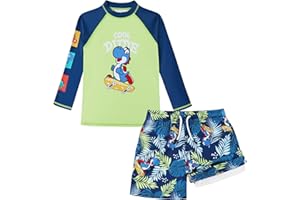 MILANKERR Toddler Boys Rash Guard Sets,Swim Trunks with Compression Liner,Swim Shirt Sets