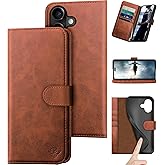 DuckSky Compatible with iPhone 17 6.3" Genuine Leather Wallet case【RFID Blocking】【4 Credit Card Holder】【Real Leather】 Flip Phone case Cover Women Men for Apple 17 case Light Brown