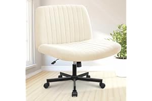 NEO CHAIR Criss Cross Chair with Wheels Home Office Cross Legged Armless Chairs Ergonomic Adjustable Computer Desk Task Wide Seat for Bedroom Vanity Comfy Swivel (Beige)