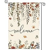 Tikeciti Fall Thanksgiving Harvest Eucalyptus Floral Welcome Garden Flag 12 x 18 Inch Double Sided, Autumn Flower Burlap Small Yard Flag Farmhouse Seasonal Holiday Patio Outdoor Outside Decoration