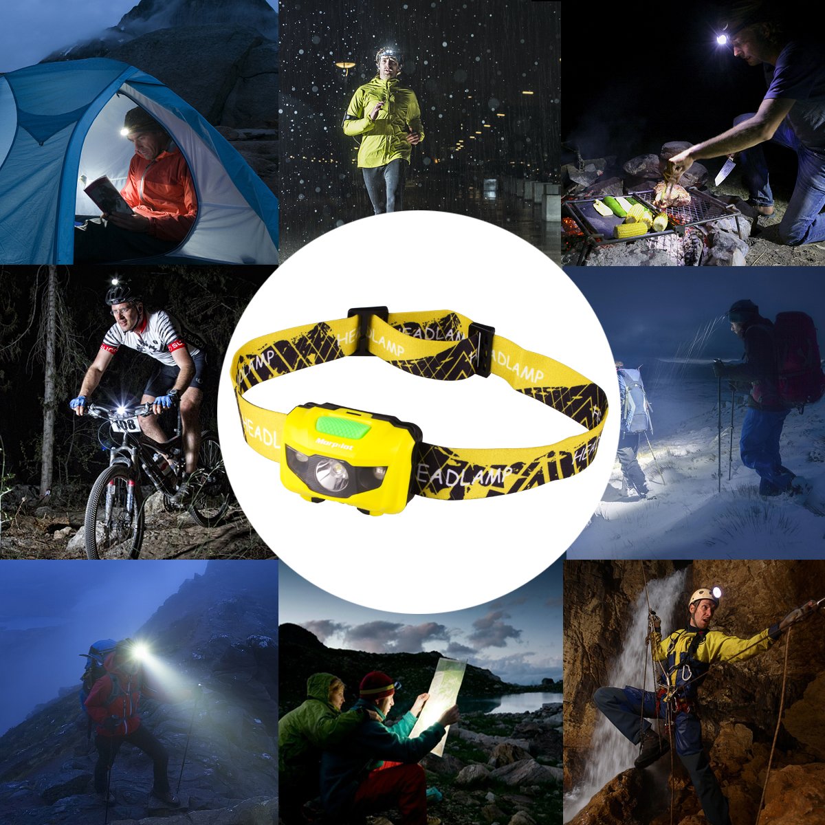 Morpilot LED Headlamp, Super Bright 180 Lumen, 5 Modes Emergency Flashlight Headlight, Waterproof Lightweight with SOS Strobe for Camping, Caving, Hiking, Walking, 3 Packs, 9 AAA Batteries Incl