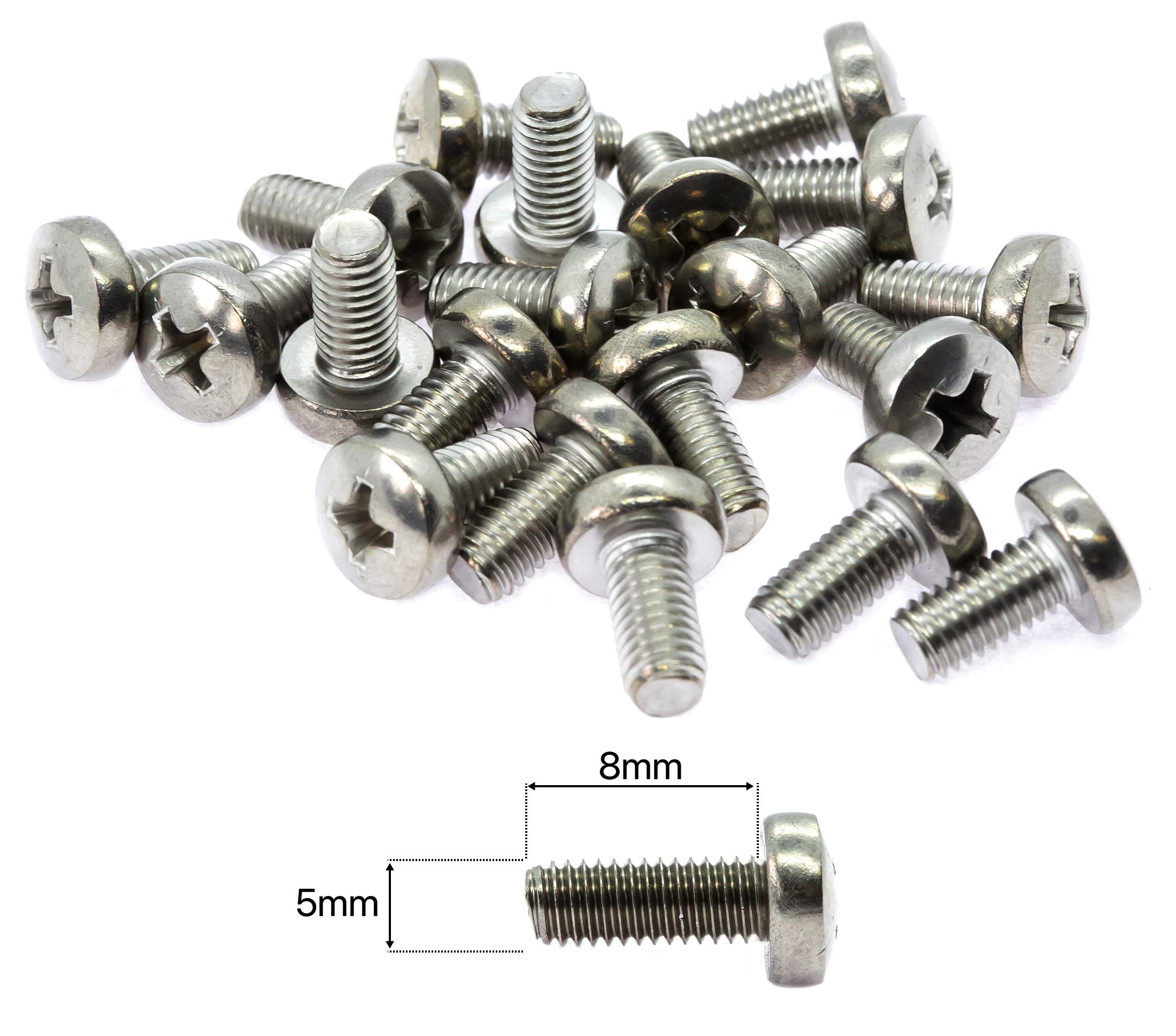 M5 (5mm x 8mm) Phillips Pan Head Machine Screws - Stainless Steel A2 (Pack of 20) DIN 7985 F11BC
